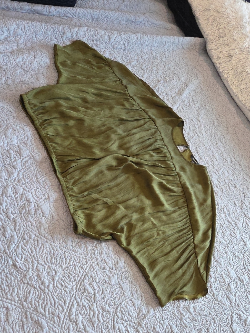 Express Olive Green Satin Cropped Blouse Size L! NWOT!